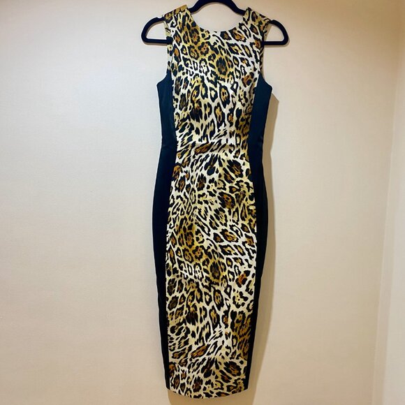 *NWT* Karen Millen Leopard Print Panel Seam Sleeveless Pencil Dress - Size 4 - Picture 5 of 16